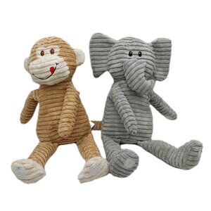 K&K Interiors Plush Monkey & Elephant 16” Stuffed Animal Ribbed Sewn Eyes READ